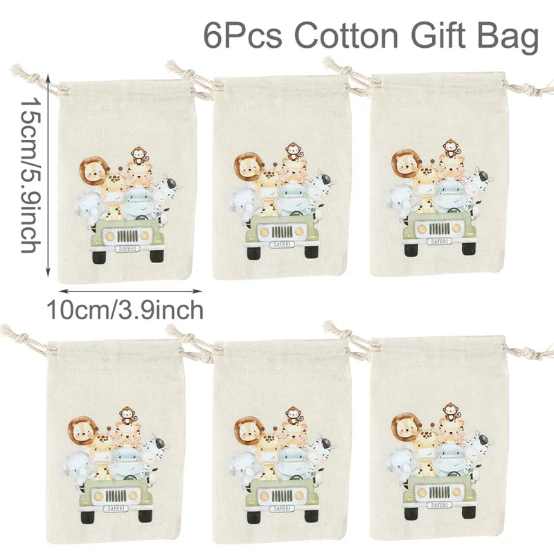Set of 6 cotton canvas bags with multi-variant animals-9